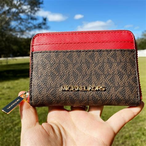 michael kors red and brown wallet|Michael Kors brown wallet sale.